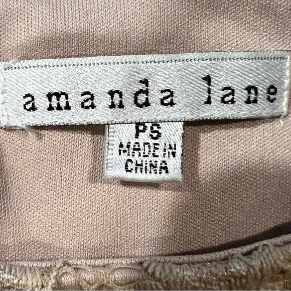 Amanda Lane Beige Allover Lace Dress Bell Sleeves Women's Size Petite Small - Picture 5 of 7